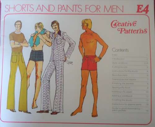 1975 CREATIVE PATTERNS E3/4 EASY CLOTHES FOR MEN-TOP+TIES-SHORTS&PANTS PATTERN-UNCUT-F/FOLDED