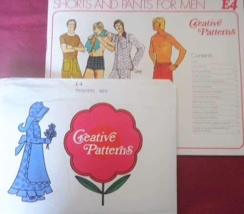 1975 CREATIVE PATTERNS E3/4 EASY CLOTHES FOR MEN-TOP+TIES-SHORTS&PANTS PATTERN-UNCUT-F/FOLDED