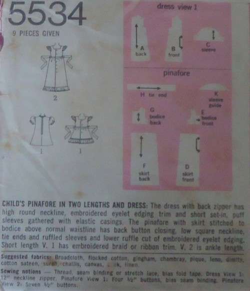 SIMPLICITY 5534 GIRLS PINAFORE & DRESS SIZE 4YEARS COMPLETE-ZIPLOC BAG