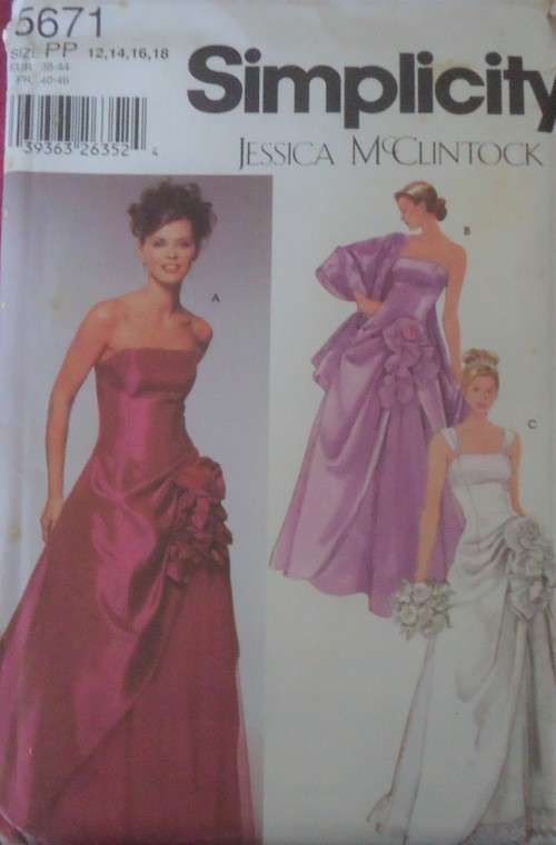 SIMPLICITY 5671 STUNNING EVENING DRESS +SHAWL SIZE PP 12-14-16-18 COMPLETE-UNCUT-F/FOLDED
