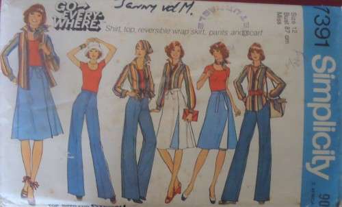 SIMPLICITY 7391 SHIRT-TOP-REVERSIBLE WRAPSKIRT-PANTS-SCARF SIZE 12 BUST 87CM COMPLETE-UNCUT-F/FOLDED