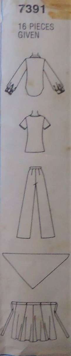 SIMPLICITY 7391 SHIRT-TOP-REVERSIBLE WRAPSKIRT-PANTS-SCARF SIZE 12 BUST 87CM COMPLETE-UNCUT-F/FOLDED
