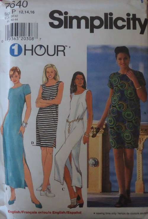 SIMPLICITY 7640  PULLOVER SHIFT DRESS SIZE P 12-14-16  COMPLETE