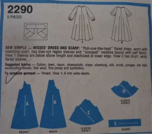 STYLE 2290 PULLOVER DRESS & SCARF SIZE 14 BUST 92 CM COMPLETE