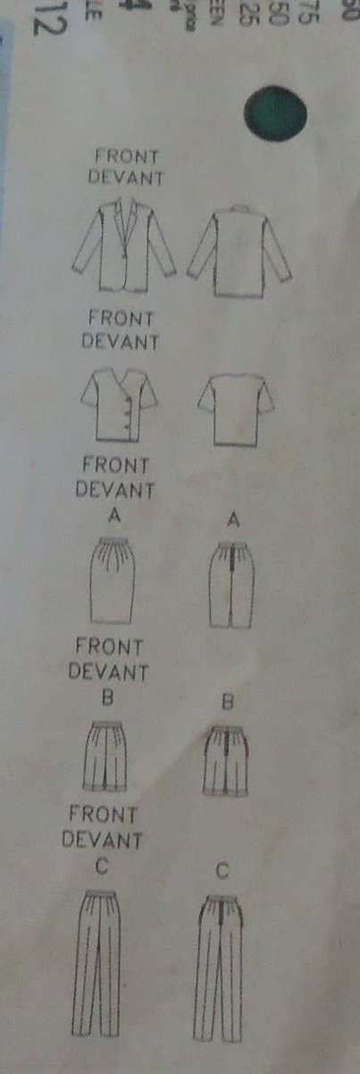 VOGUE 2464  JACKET-TOP-SKIRT-SHORTS-PANTS SIZE 8-10-12 COMPLETE & MOSTLY UNCUT