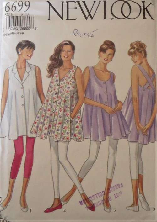 NEW LOOK PATTERNS 6699 MATERNITY / LOOSE FITTING TOPS WITH VARIATIONS SIZES 8-18 COMPLETE-UNCUT-F/F