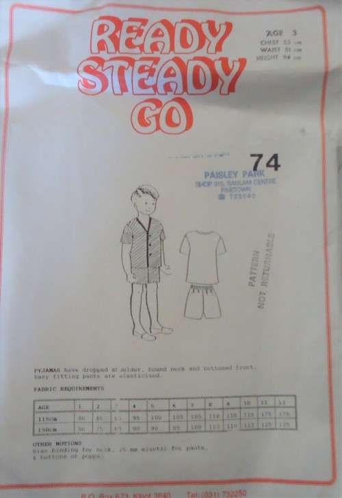 READY-STEADY-GO PATTERN 74  KIDS PJS AGE 3 YEARS CHEST 53 CM