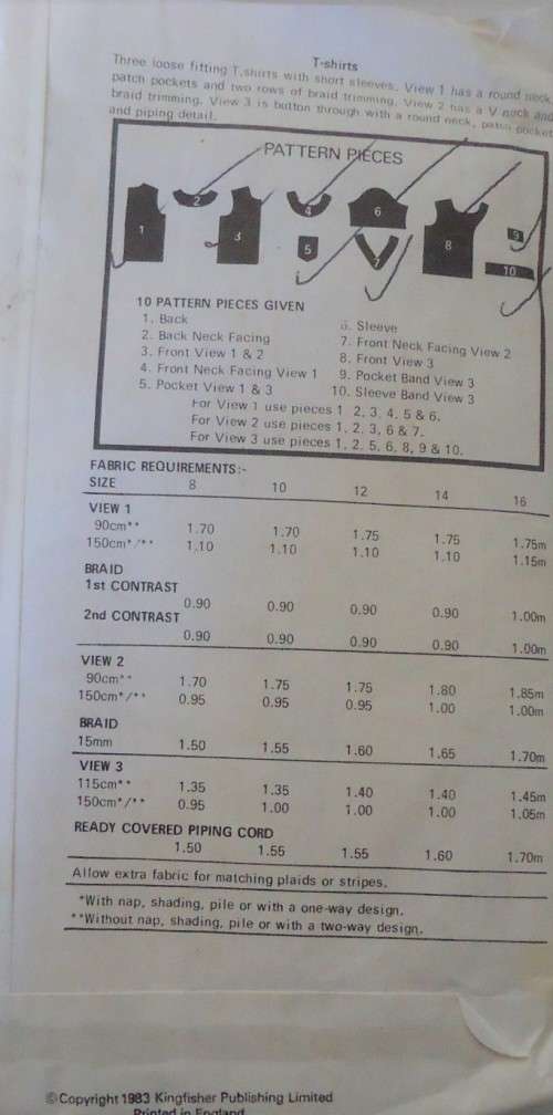 THE LOOK PATTERNS PACK 7 NO 21 T SHIRTS SIZES 8-10-12-14-16 COMPLETE