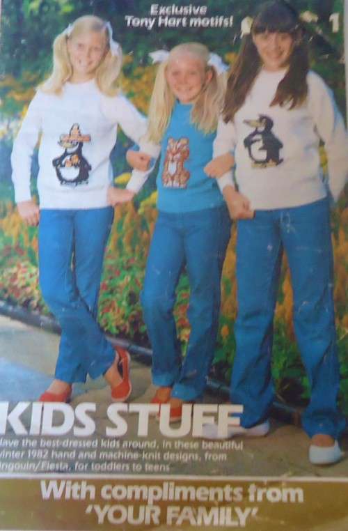 KIDDIES STUFF HANDKNIT & MACHINE KNIT - TONY HART MOTIFS - YOUR FAMILY  - 16 PAGES A4 SIZE