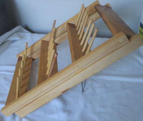 THREE TIER STANDING WOODEN COTTON REEL HOLDER FOR 21 REELS OF COTTON