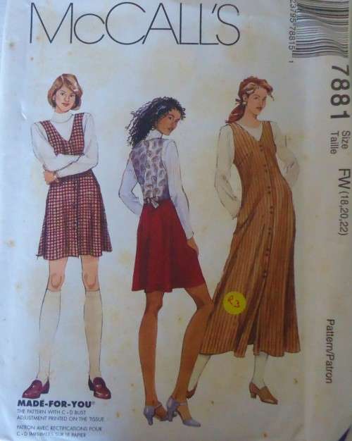 McCALL'S 7881  PINAFORE SIZE FW=18-20-22 COMPLETE-UNCUT-F/FOLDED
