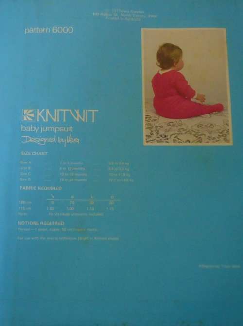 KNITWIT PATTERNS 6000 `BABY JUMPSUIT` SIZES 1-6M/6-12M/12-18M/18-24M
