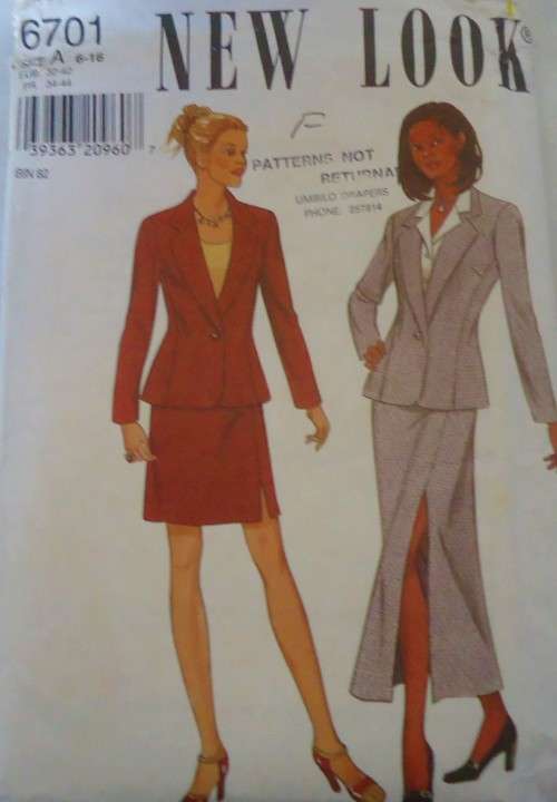 NEW LOOK PATTERNS 6701 SUIT WITH SKIRT SHORT/LONG SIZES 6-16 COMPLETE-PART CUT-ONLY SKIRT CUT