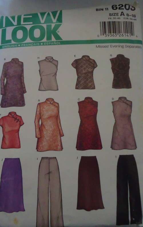 NEW LOOK PATTERNS 6203 MANDARIN COLLAR TOPS SIZES 8 - 18 NOTE ONLY PART PATTERN SUPPLIED