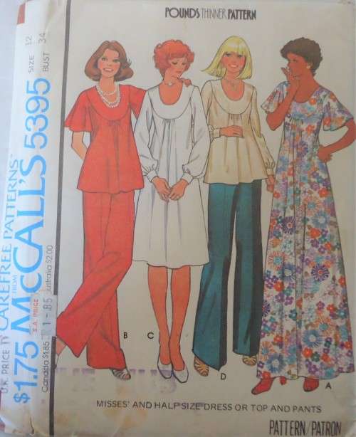 McCALLS 5395 HALF SIZE DRESS/TOP-PANTS SIZE 12 BUST 34 COMPLETE-UNCUT-F/FOLDED