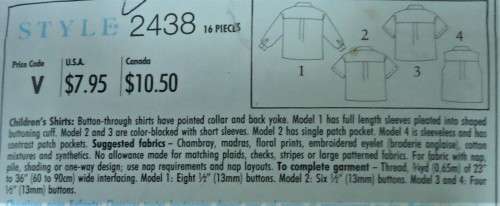 STYLE 2438 KIDDIES SHIRTS SIZE 3 - 8 YEARS COMPLETE