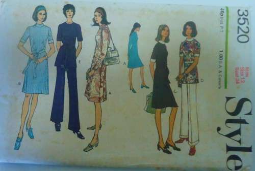 STYLE 3520 DRESS-TUNIC-PANTS SIZE 12 BUST 34` COMPLETE-UNCUT-F/FOLDED