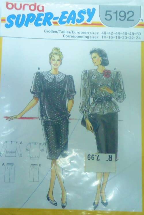 BURDA 5192 TWO PIECE DRESS SIZE 14-16-18-20-22-24 COMPLETE