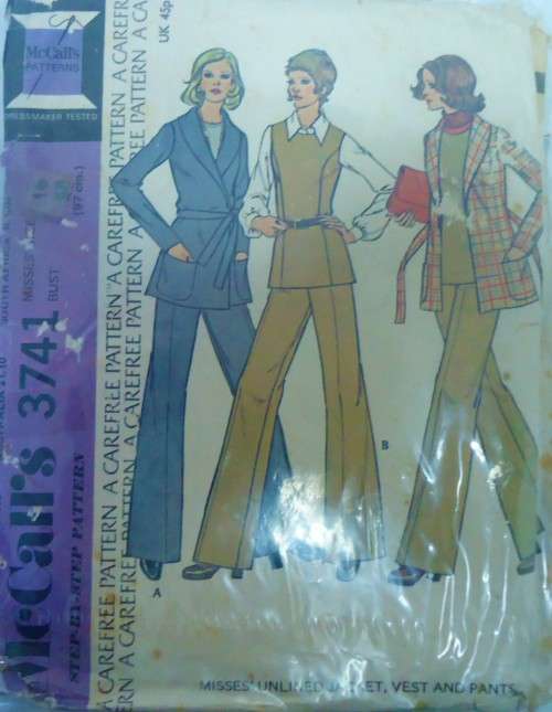VINTAGE McCALLS 3741 JACKET-TUNIC-PANTS SIZE 16 BUST 38` COMPLETE-ZIPLOC BAG