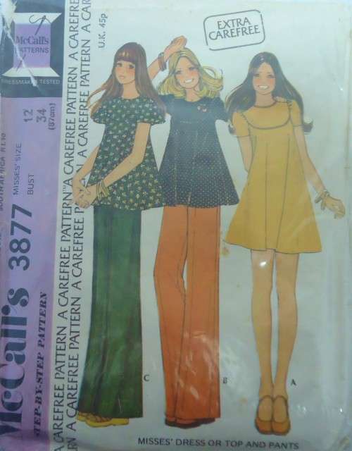 VINTAGE McCALLS 3877 TOP/ DRESS-PANTS SIZE 12 BUST 34" COMPLETE-ZIPLOC BAG