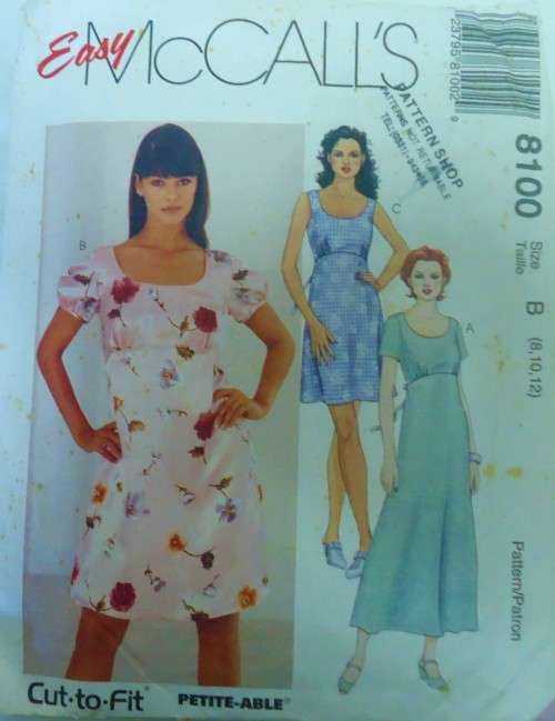 McCALLS 8100 HIGH WAIST DRESS SIZE B=8-10-12 COMPLETE