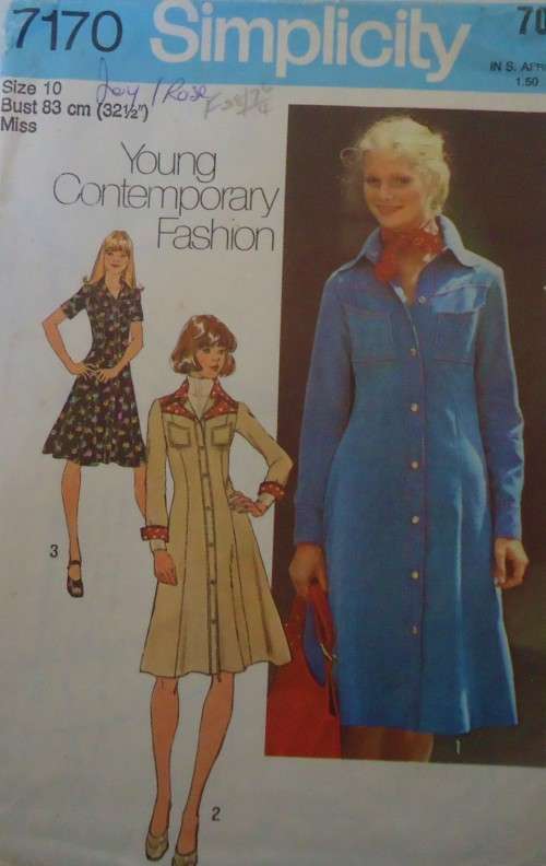SIMPLICITY PATTERN 7170 SHIRTDRESS SIZE 10 BUST 83 CM COMPLETE