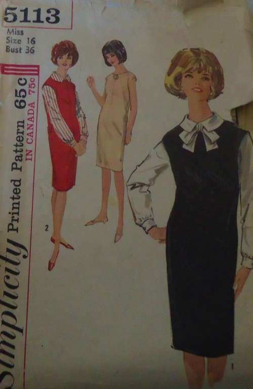 VINTAGE SIMPLICITY PATTERN 5113 PINAFORE & BLOUSE SIZE 16 BUST 36 COMPLETE-ZIPLOC BAG