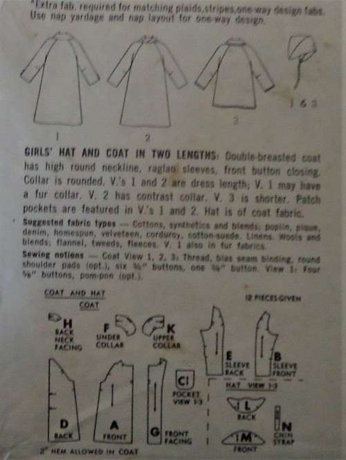 VINTAGE SIMPLICITY PATTERN 5147 GIRLS COAT & HAT SIZE 8 YEARS COMPLETE