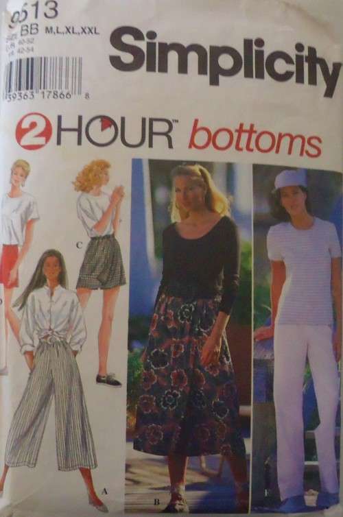 SIMPLICITY 9513 PULL ON SPLIT SKIRT-SHORTS-PANTS SIZE BB=M-L-XL-XXL (14-26) COMPLETE-PART CUT