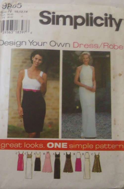 SIMPLICITY 9865 DRESS WITH STRAIGHT OR FLARED SKIRT  SIZE N =10-12-14 COMPLETE-PART CUT