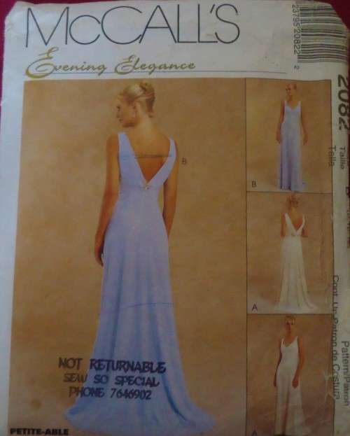 McCALL'S 2082 EVENING ELEGANCE LINED GOWN SIZE B=8-10-12 COMPLETE CUT TO SIZE 10