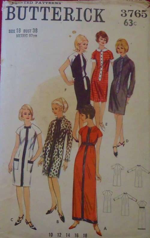 BUTTERICK 3765 ONE PIECE DRESS SIZE 18 BUST 38" COMPLETE
