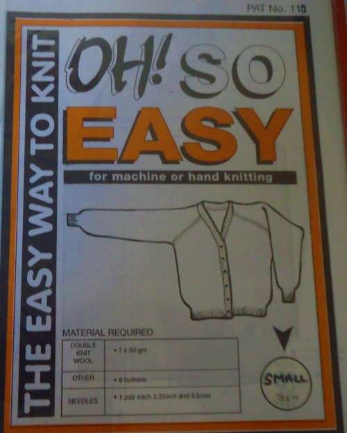 OH SO EASY KNITTING 110 HAND OR MACHINE V NECK RAGLAN CARDIGAN FOR TEEN  SMALL 82 CM