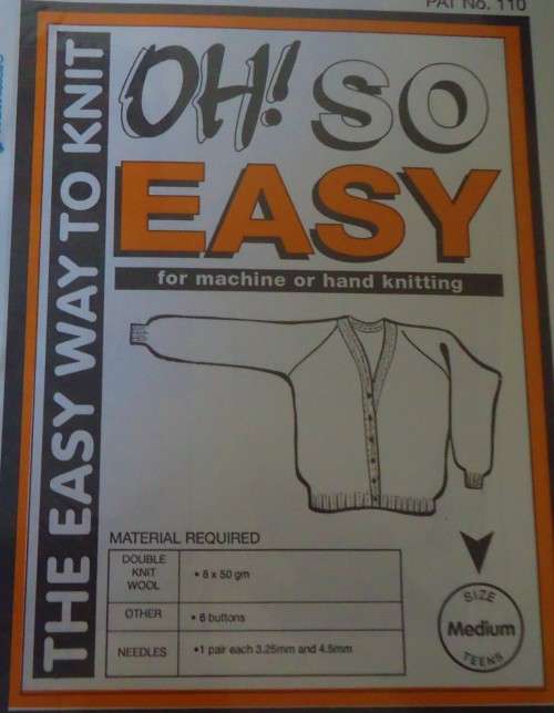 OH SO EASY KNITTING 110 HAND OR MACHINE V NECK RAGLAN CARDIGAN FOR TEEN  MEDIUM 87 CM
