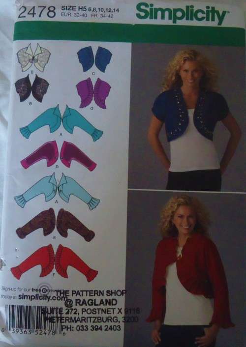 NEW SIMPLICITY 2478 BOLERO JACKETS+NECKLINE+SLEEVE VARIATIONS SIZE H5=16-8-10-12-14 COMPLETE-UNCUT-F