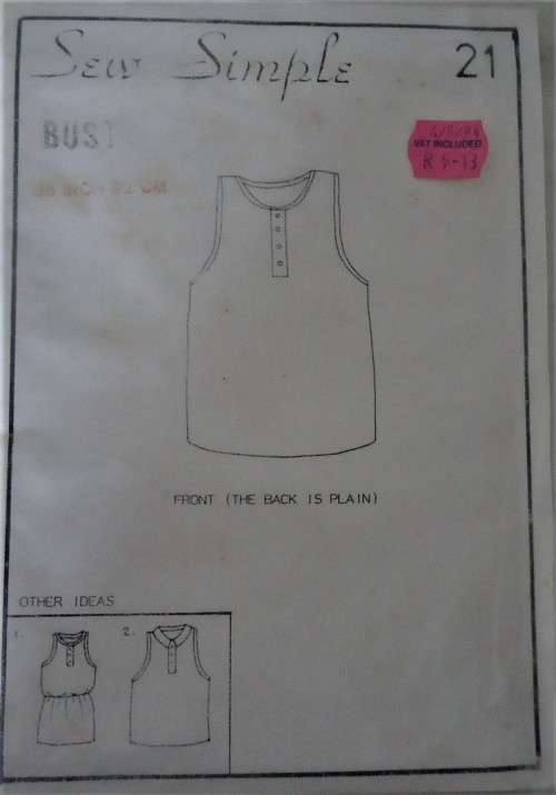 SEW SIMPLE PATTERNS #21 TOP  SIZE 36` OR 92 CMS