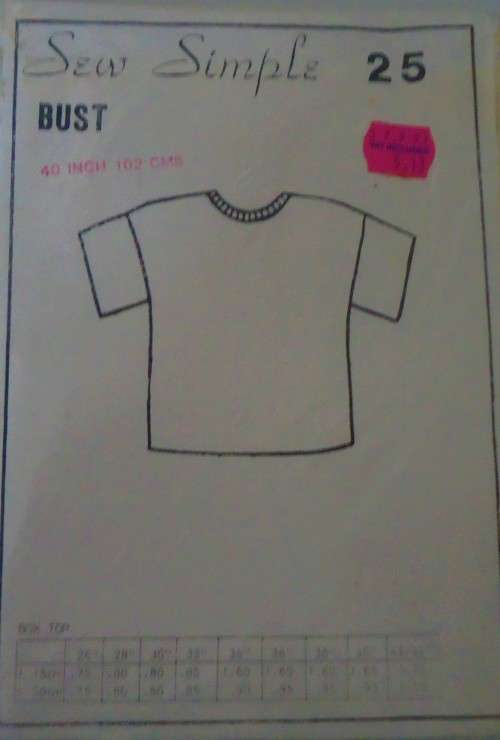 SEW SIMPLE PATTERNS #25 BOX TOP  SIZE 40` OR 102 CMS