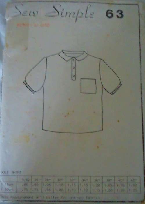 SEW SIMPLE PATTERNS #63 GOLF SHIRT SIZE -32" OR 81  CM