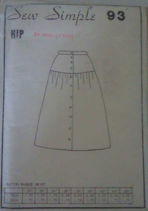 SEW SIMPLE PATTERNS #93 BUTTON BASQUE SKIRT SIZE -36` OR 97  CM