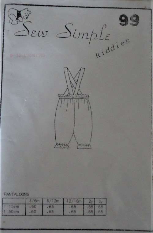 SEW SIMPLE PATTERNS #99 KIDDIES PANTALOON SIZE 6 - 12 MONTHS