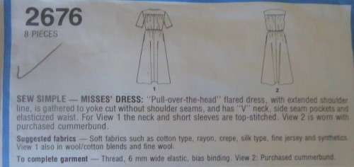 STYLE 2676 PULL OVER DRESS SIZE 10 BUST 83 CM -COMPLETE