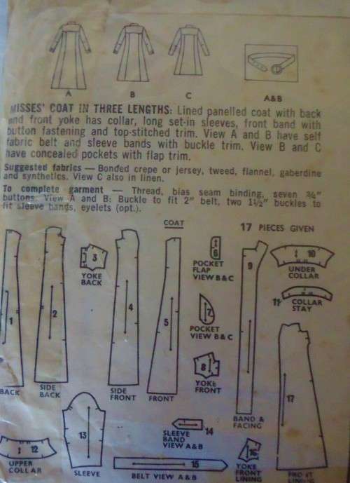 STYLE 2919 COAT IN 3 LENGTHS SIZE 14 BUST 36`  -COMPLETE - ZIPLOC BAG