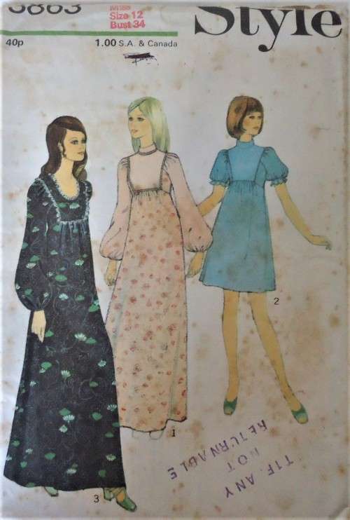 STYLE 3883 DRESS WITH HIGH LINE PANELED BODICE SIZE 12 BUST 34"-COMPLETE