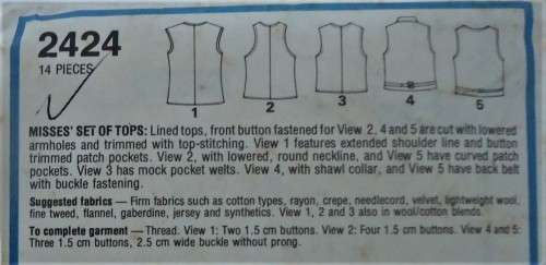 STYLE 2424  SET OF TOPS/WAISTCOATS SIZE 14 - BUST 92 CM COMPLETE