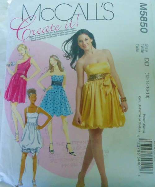 McCALLS M5850 LINED DRESSES SIZE DD=12-14-16-18-COMPLETE-UNCUT-F/FOLDED