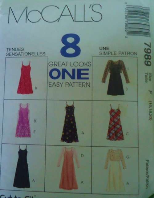McCALLS 7989 SLIP DRESS-DRESS IN 2 LENGTHS + TOP SIZE F=16-18-20 COMPLETE-UNCUT-F/FOLDED