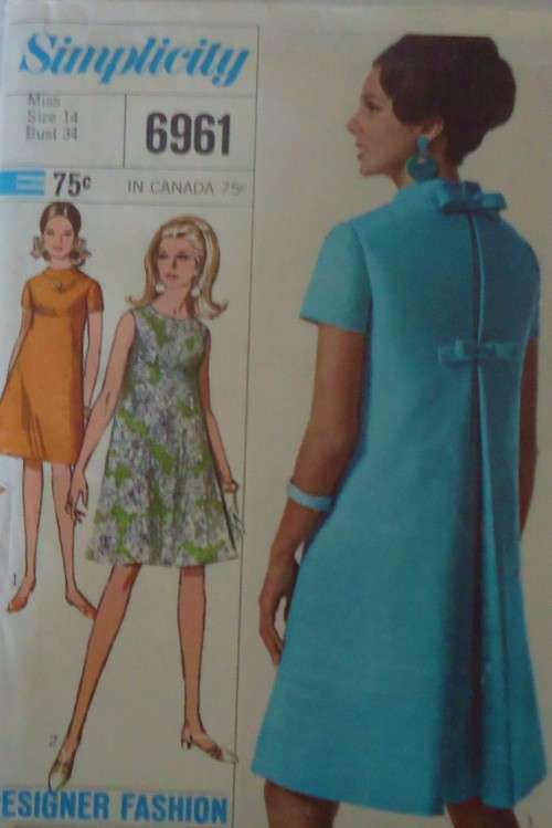 VINTAGE SIMPLICITY 6961 ONE PIECE DRESS WITH BACK BOW FEATURE SIZE 14 BUST 34"  SEE LISTING