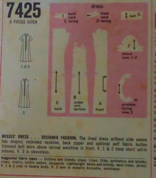 VINTAGE SIMPLICITY 7425 DESIGNER FASHION DRESS SIZE 10 BUST 32 1/2` COMPLETE-UNCUT-F/FOLDED