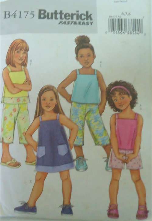 BUTTERICK B4175 GIRL'S TOP-DRESS-SHORTS-PANTS SIZE 6-7-8 YEARS COMPLETE