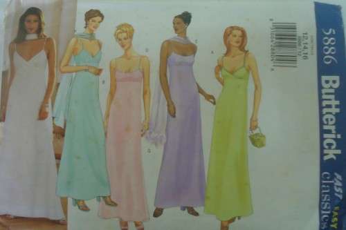 BUTTERICK 5886 EVENING SHOE STRING STRAP DRESS & SCARF SIZE 12-14-16 COMPLETE